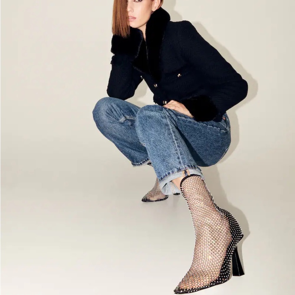MANGO Rhinestone Heeled Ankle Sock Booties
